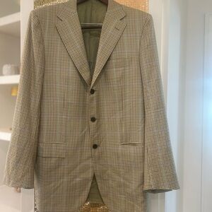 Men's Kiton tan and light blue 100% cashmere blazer! Classic! 52, 7L (US 42)